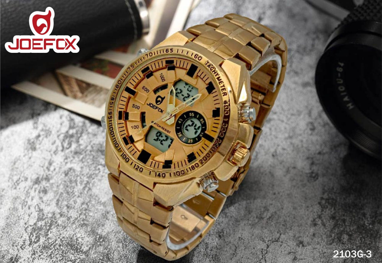 RELOJ JOEFOX DOBLE HORA COLOR DORADO