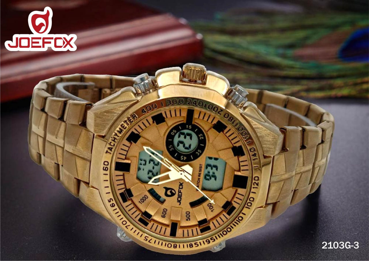 RELOJ JOEFOX DOBLE HORA COLOR DORADO