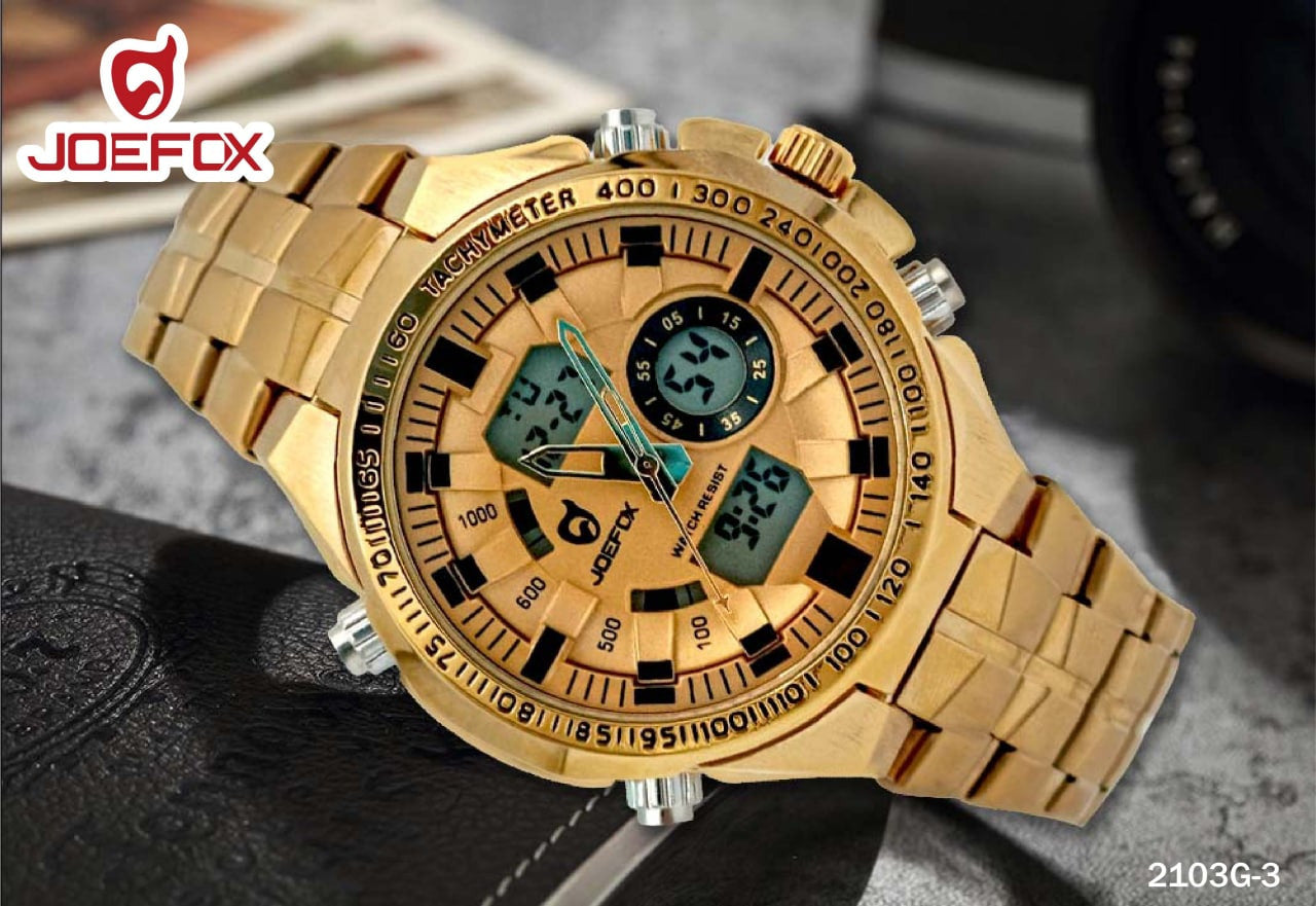 RELOJ JOEFOX DOBLE HORA COLOR DORADO