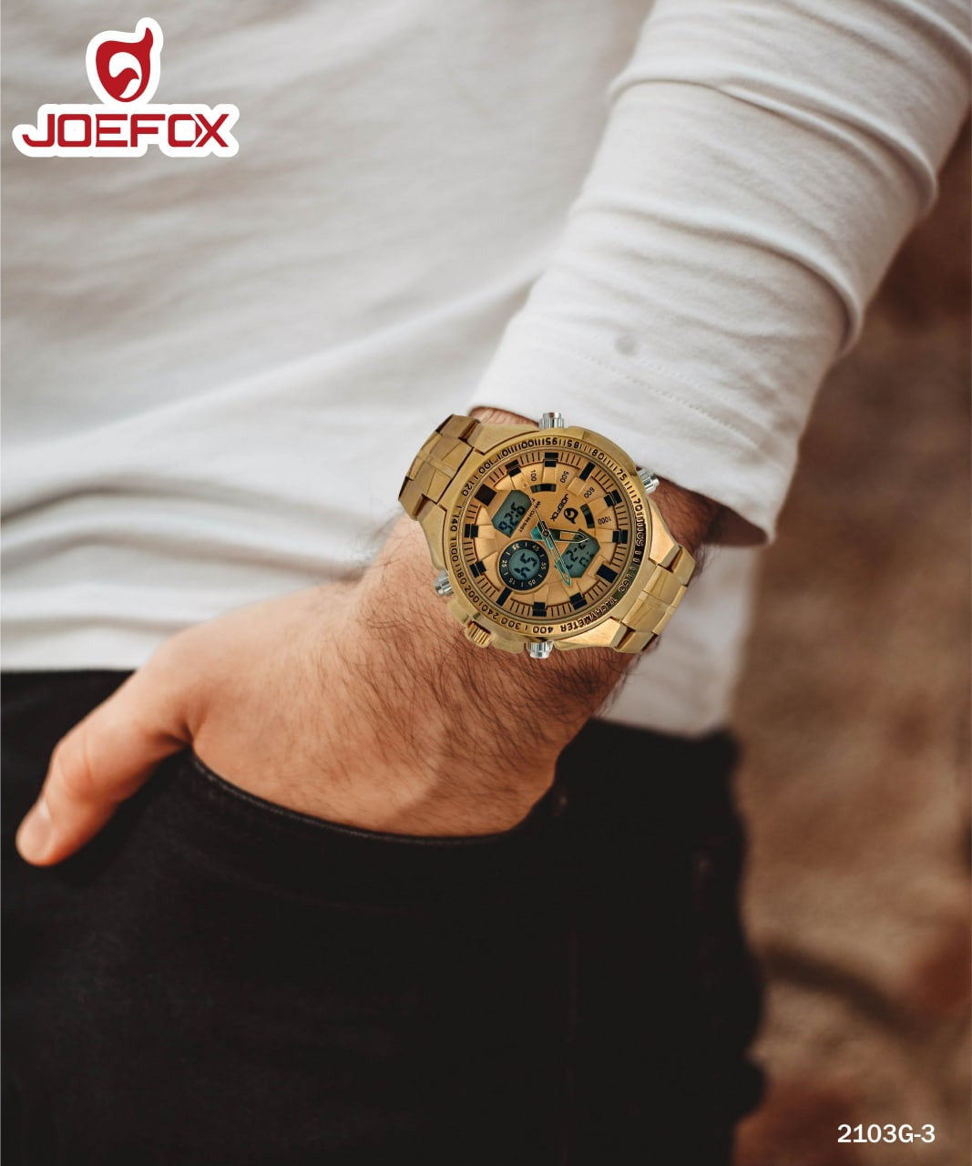 RELOJ JOEFOX DOBLE HORA COLOR DORADO